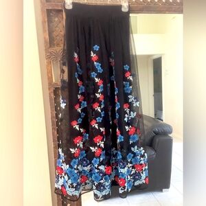 Embroidered Flower Tulle Maje Skirt